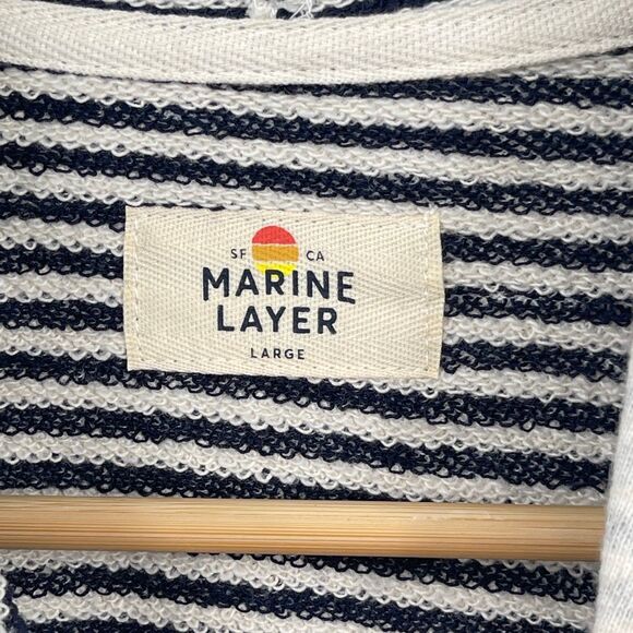Marine Layer Gray White Striped Drawstring Montecito Beach Hoodie Size Large - Picture 3 of 10